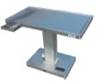 A silver table with a white base

Description automatically generated