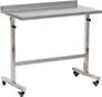 A stainless steel table with wheels

Description automatically generated